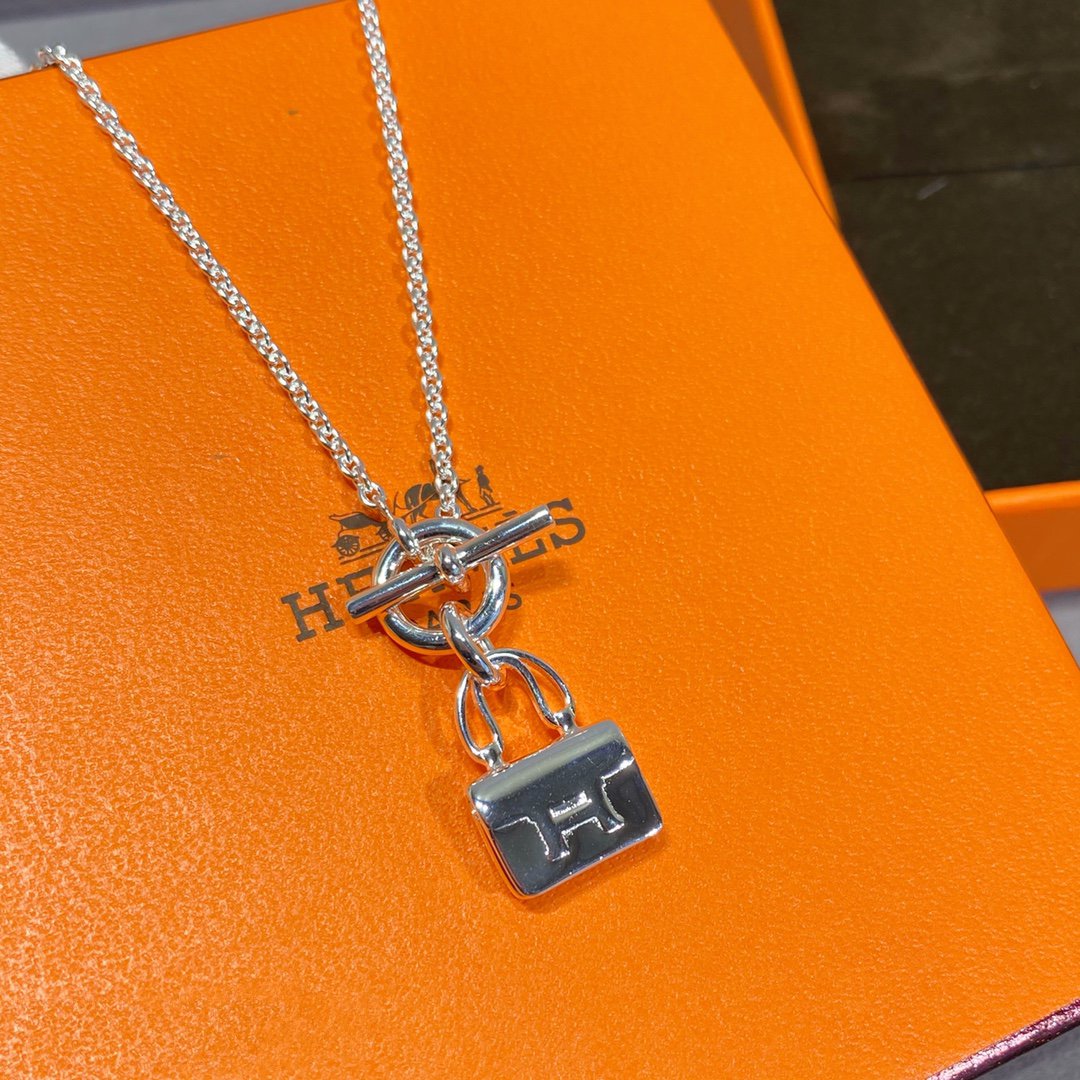 Hermes Constance Pendant Silver Necklace