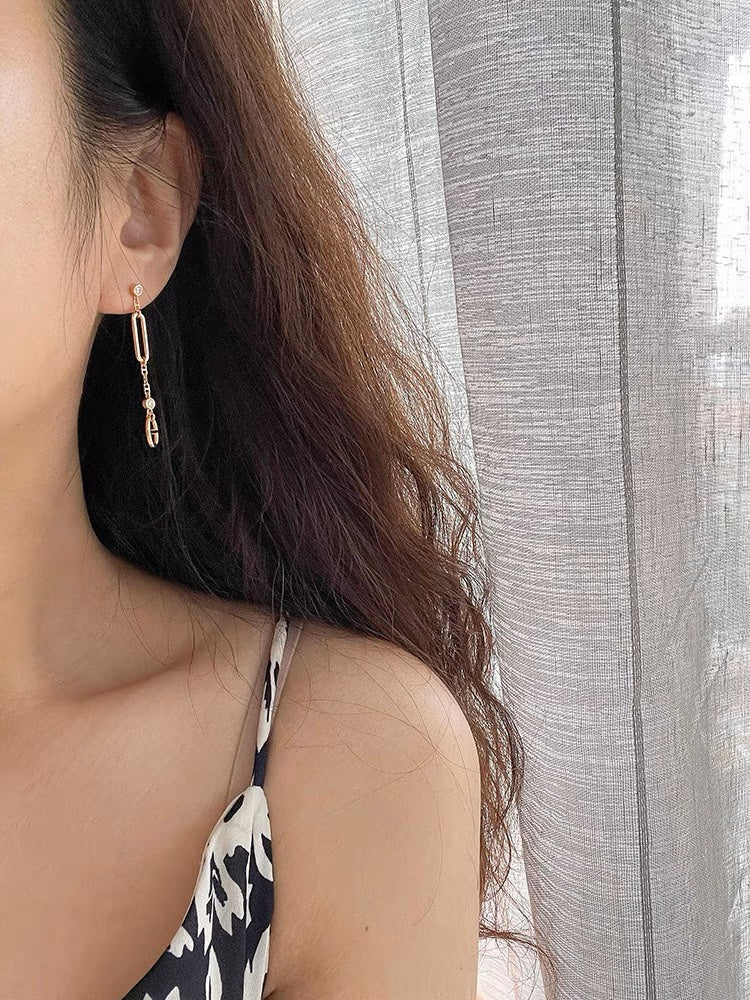 Hermes Chaine 3 Diamond Drop Pink Gold Earrings