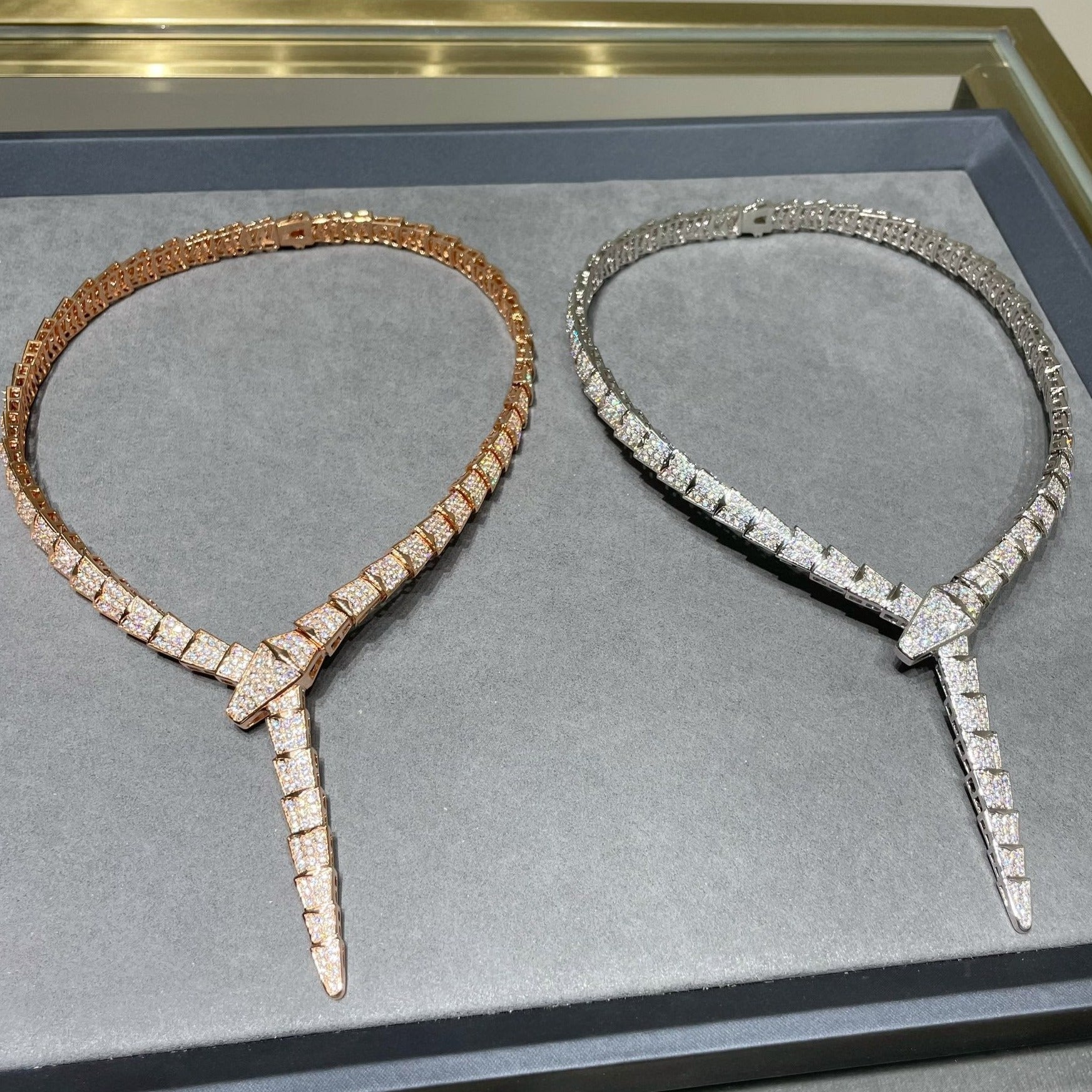 Bvlgari Serpenti Viper Pink Gold Cubic Zirconia Paved Necklace