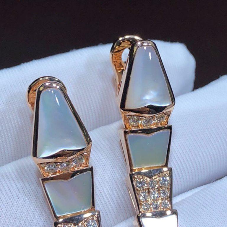 Bvlgari Serpenti MOP Pink Gold Diamond Earrings