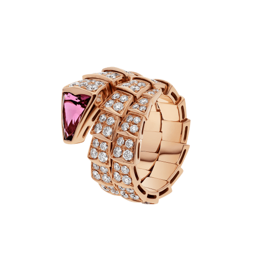 Bvlgari Serpenti Ring Pink Gold Cubic Zirconia Pink Double Row