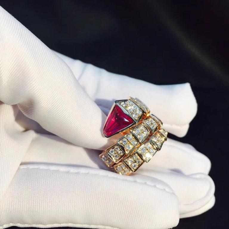 Bvlgari Serpenti Ring Pink Gold Cubic Zirconia Pink Double Row