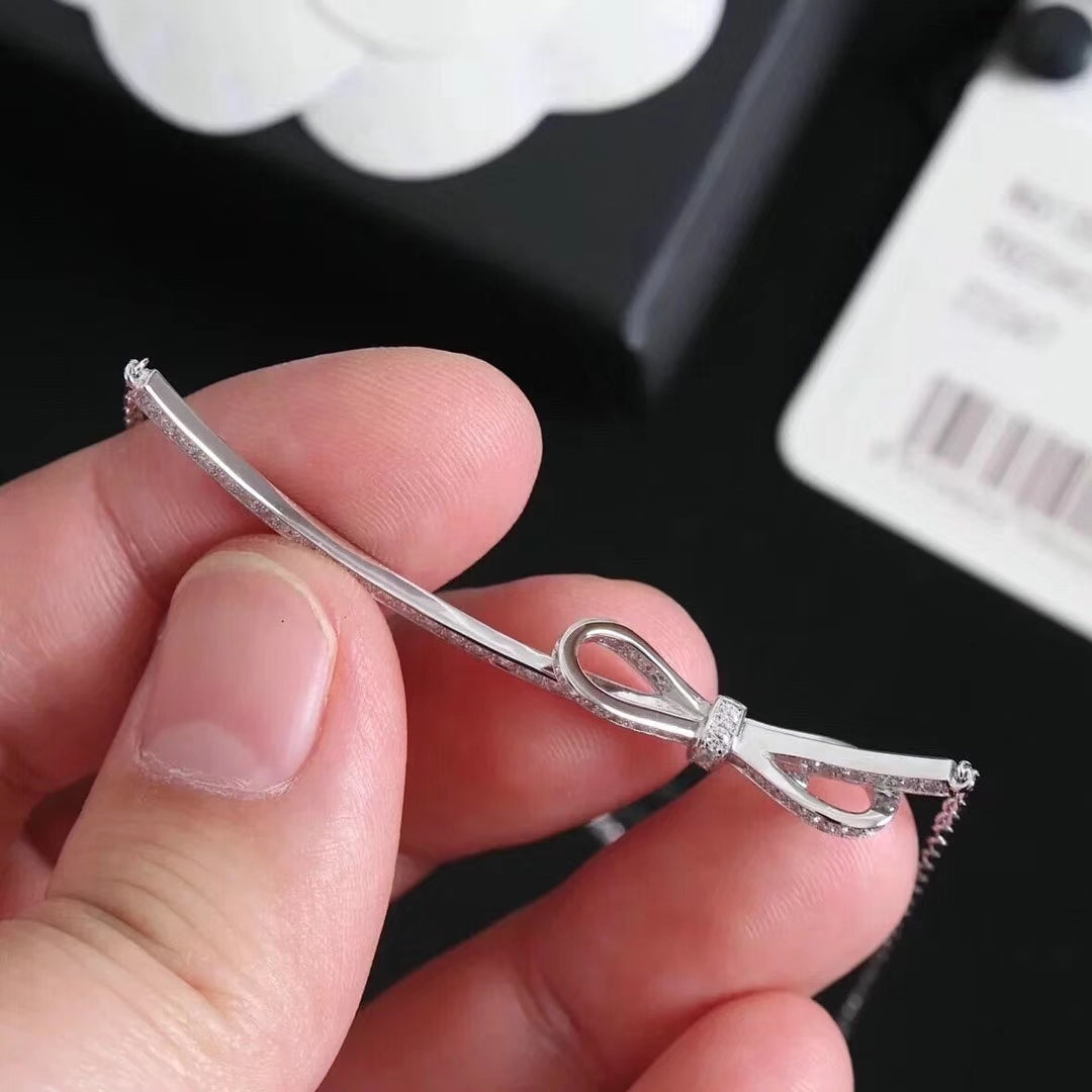 Chanel Ruban Bow Silver Cubic Zirconia Necklace